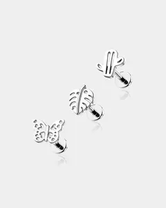 3PCS Cactus Leaf Butterfly Internally Threaded Helix Stud