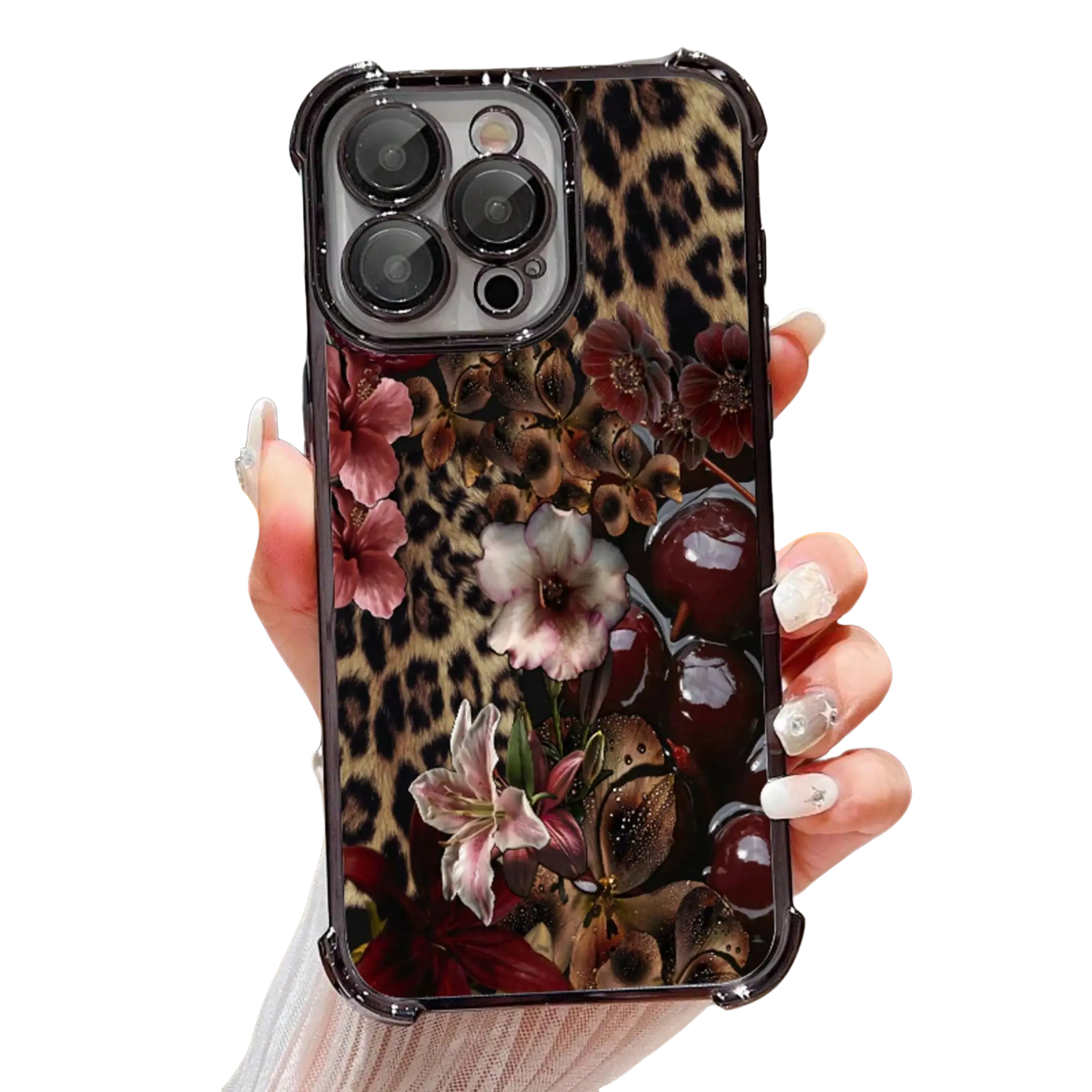A cheetah cherry blossom pattern phone case, camera protection, Shockproof for iPhone 17 Pro Max Plus Air/16/15/14/13/12/11 y Samsung Galaxy S21 S22 S23 S24 S25 S26 Ultra Plus