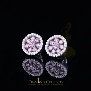 Diamondcelebritees Women's 925 Silver White 1.50ct VVS 'D' Pink Moissanite Round Stud Earrings