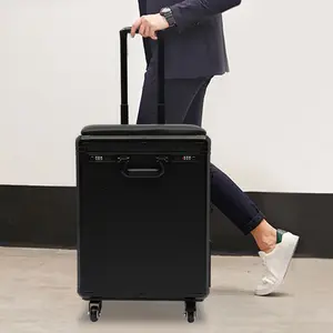 CNCEST Rolling Makeup Case with 4 Universal Wheels & Combination Lock - 3-Drawer Design for Cosmetics & Tools - Black Manganese Steel Metal PU - Freestanding Workstation with Tripod - Adjustable Height Pull Rod - 44.09lbs Load Capacity