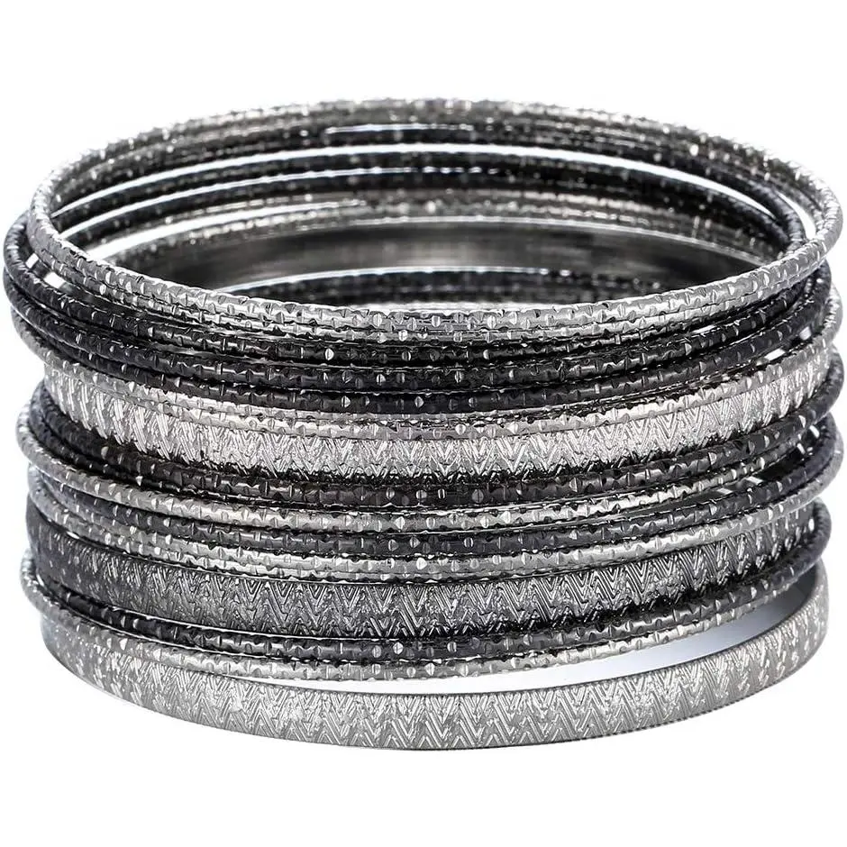 Multiple Textured Metal Bracelets & Bangles Set for Women 18Pcs/Set