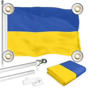 G128 Combo Pack: 6 Ft Tangle Free Aluminum Spinning Flagpole (Silver) & Ukraine Ukrainian Flag 3x5 Ft, LiteWeave Pro Series Printed 150D Polyester, 4 Corner Brass Grommets | Pole with Flag Included