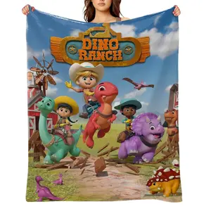 Dino-Ranch-Flannel Throw Blanket for Girls Boys- Ultra Soft, Anti-Shrink & Wrinkle-Resistant ,Quick-Dry, Machine Washable Cozy Throw ,Perfect Gift for Kids Adults A-28
