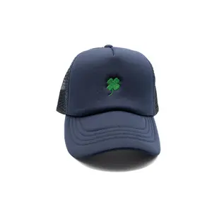 Tiny Four Leaf Clover Trucker Hat - Adjustable Classic Embroidered Cap - 100% Cotton Fabric Comfortable Cap