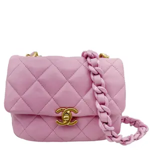 Pre-owned CHANEL Leather Crossbody Bags CC Flap Candy Chain Mini Quilted Lambskin Crossbody Bag Pink