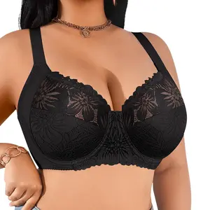 YDQ 2 Pack Plus Size Thin Cup Bra Seamless Wireless Side Support Large Bust Minimizing Breathable Sweat-Free