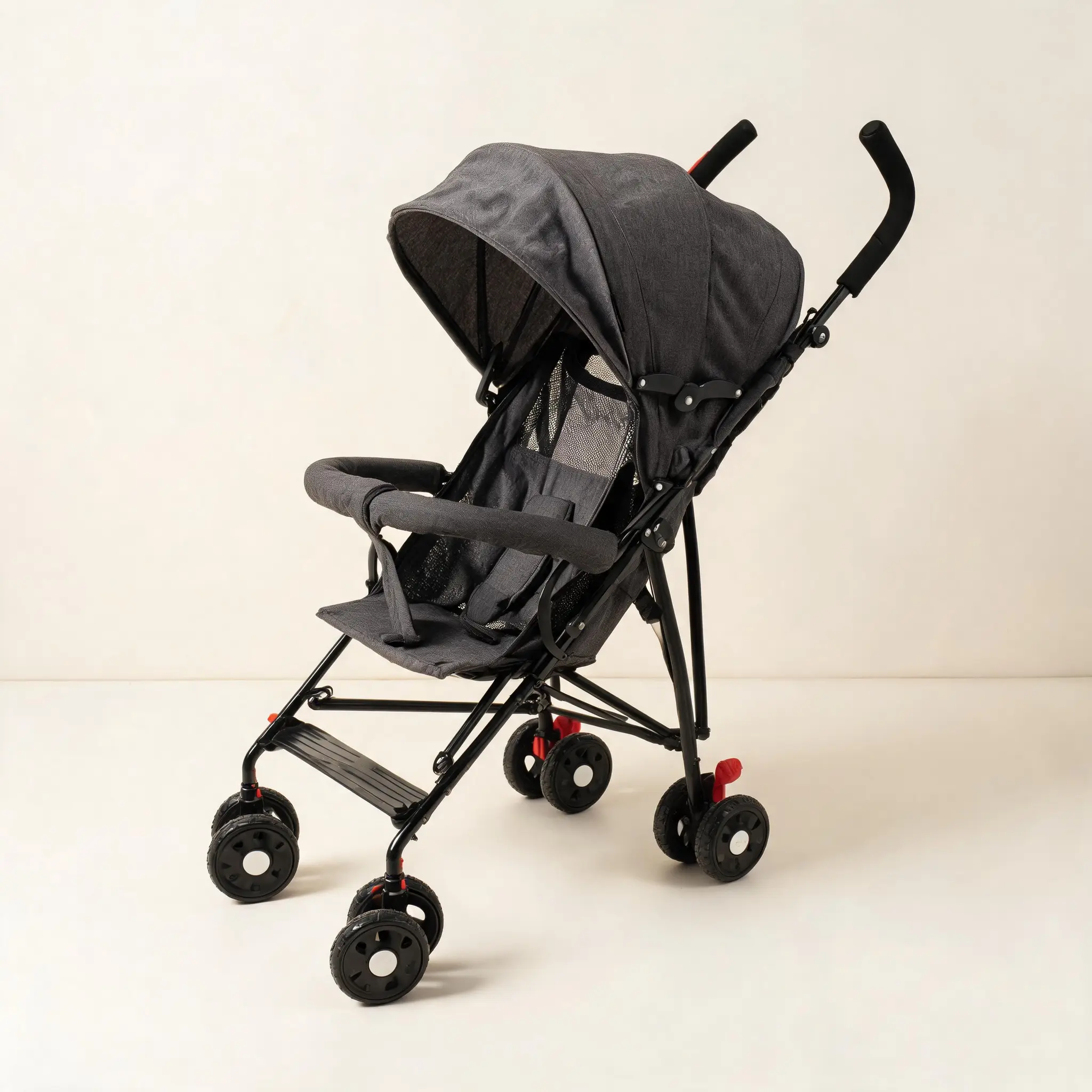 Foldable Compact Grey Baby Stroller for Toddlers 6-36 Months - Lightweight Sturdy Steel Frame, Dual Brakes, Adjustable Removable Awning, Newborn Leg Support, Toddlers Fit Design, Folding, Adjustable Awning