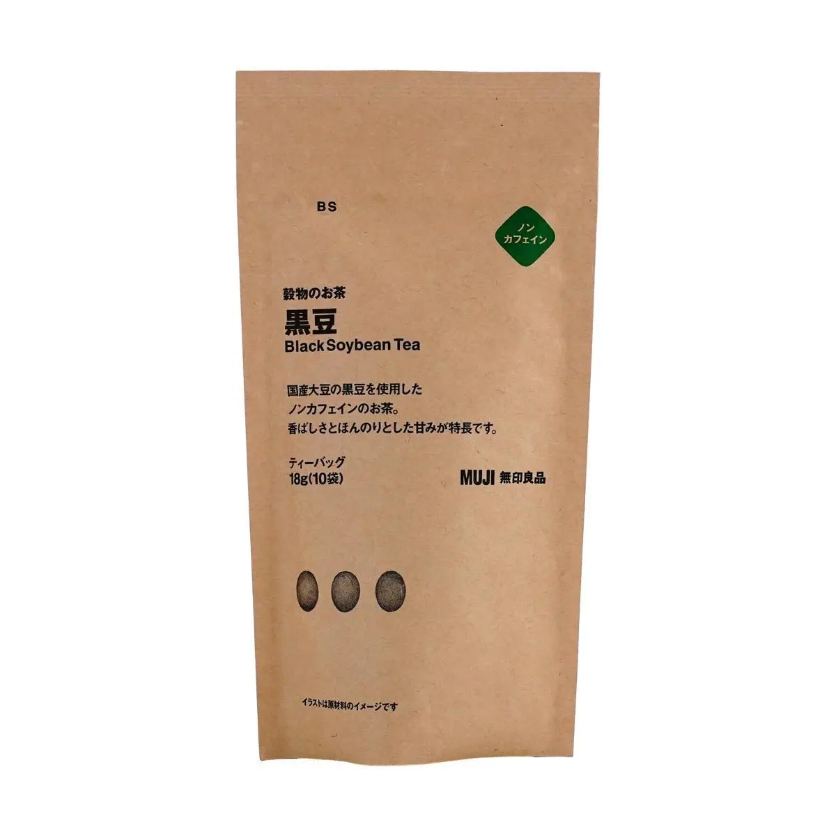 MUJI Japanese Black Bean Roasted Grain Tea Bags - Caffeine-Free, Warm Aroma, 10 Bags (18g) - Healthy Herbal Infusion for Relaxation