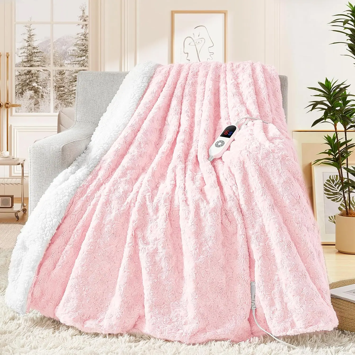 Heated Blanket Electric  Size 62"x84" Faux   Sherpa Blankets with 6 Heating Sets & 12 Hours Auto Off, Warm Gifts for Grandma Wife, ETL Certification