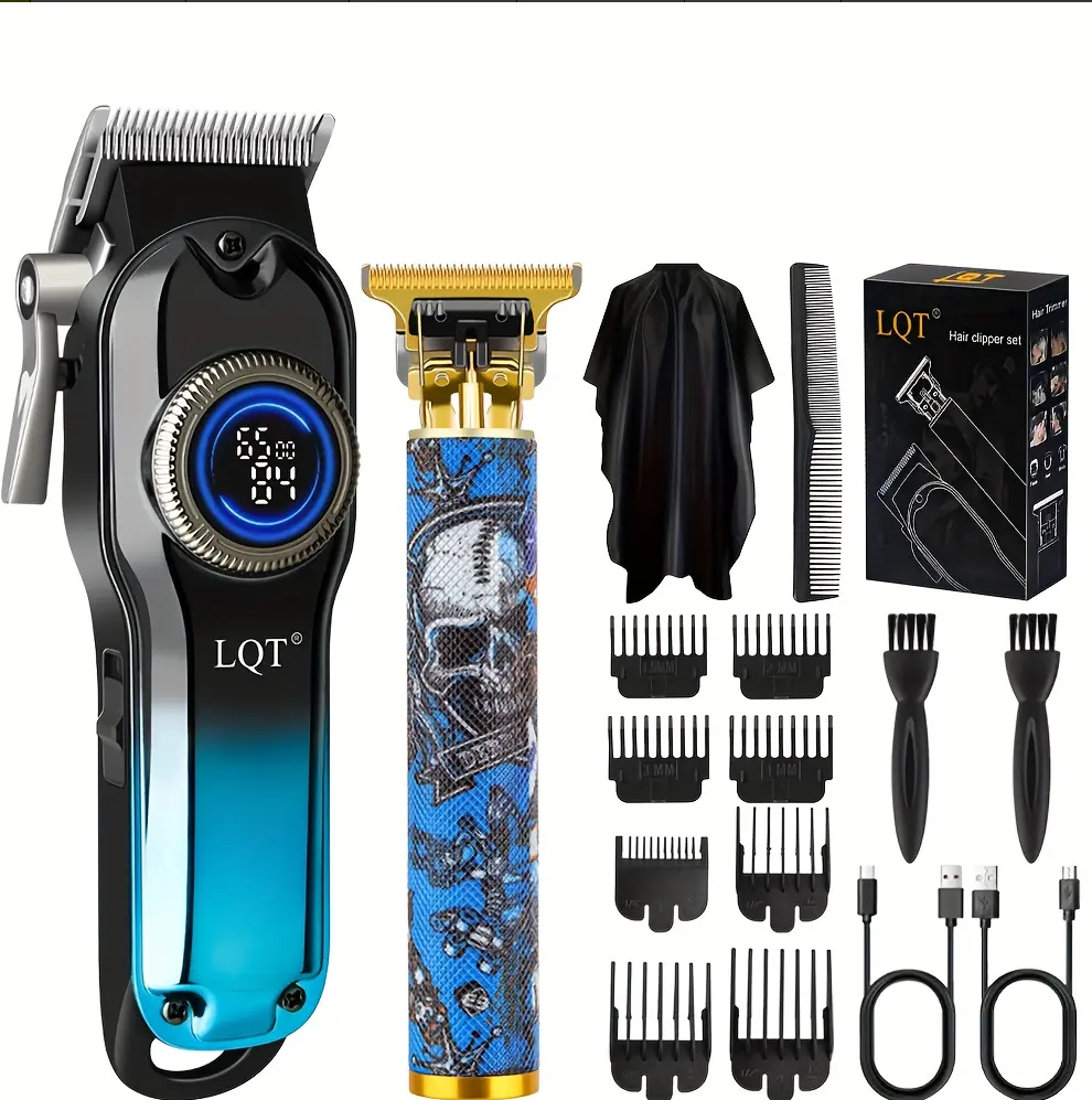 LQT Men’s Cordless Hair Clipper Set - Electric Hair Clipper, T-Shaped Detail Trimmer, Styling & Haircutting Tools for Home Grooming & Professional Barbers, Ideal Gift for Dads & Boyfriends