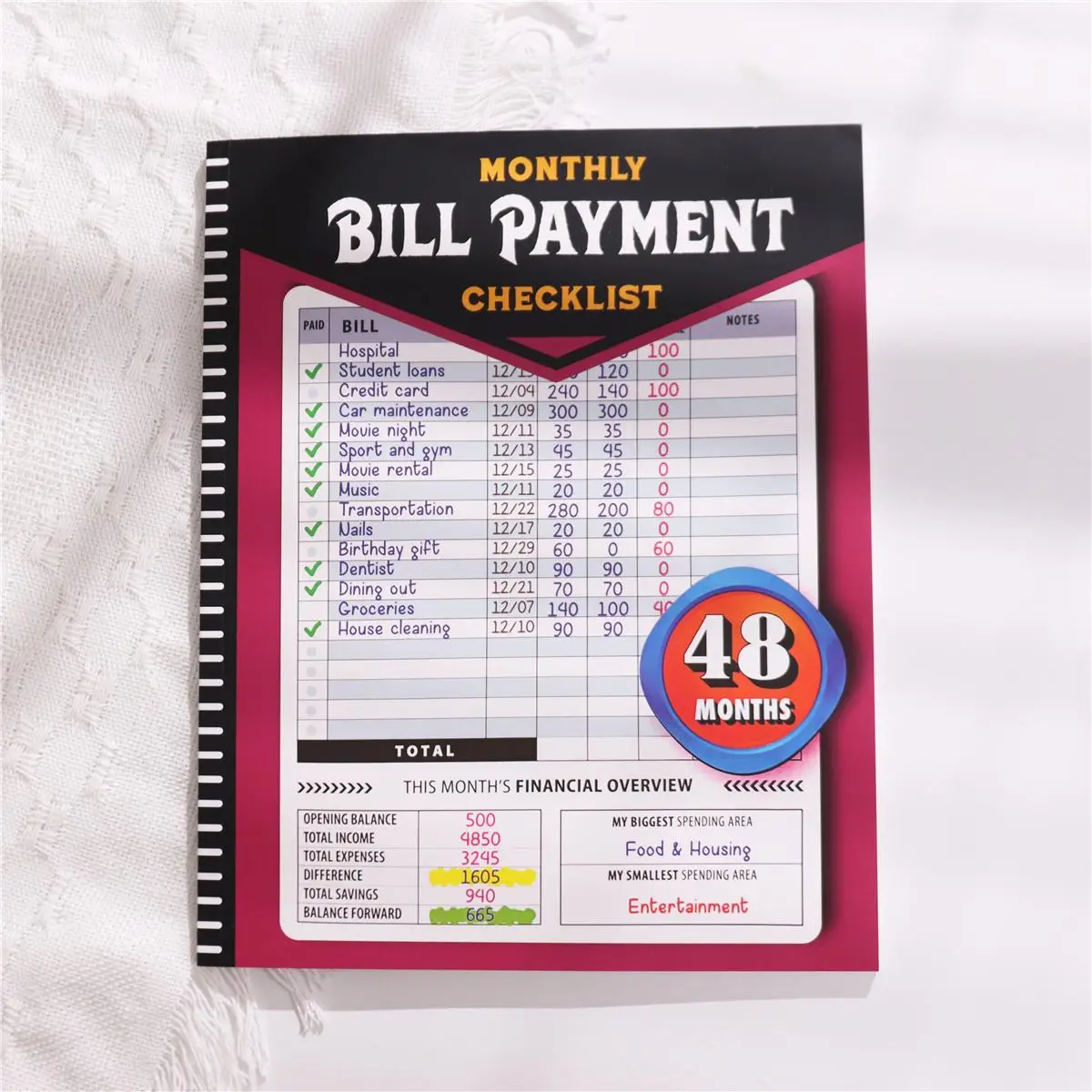 Monthly Bill Payment Checklist Notebook, 1 Count Budget Planner Notebook, Financial Planner Notebook, Accounting Supplies for Home Office