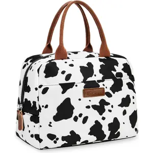 Spring Lunch Bag LOKASS Lunch Bag for women /Men-Insulated Adults Lunch Box with Front Pocket- Small Cute Lunch Tote for Work-Reusable Cow Print Cooler Bag for Office Picnic Beach or Travel