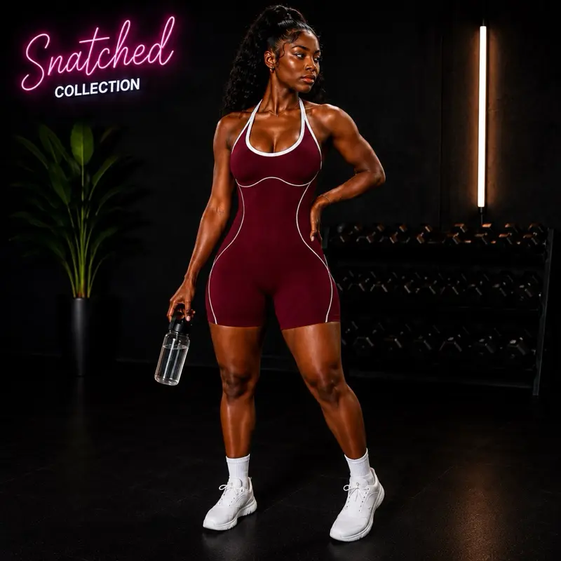 Women’s Halter Sculpt Romper | Wine Red Minimalist Solid