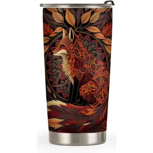 20oz Autumn Fox Mandala Gifts for Fox Lovers, Gifts for Her Unique Birthday Gifts for Women, Daughter, Sister, Friends, Inspiration Gifts for Women, Fox Tumbler Cup, Travel Coffee Mug with Lid