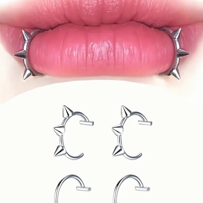 Gothic Stainless Steel Fake Lip Ring, Vampire Tooth Design, Plain Pattern, Unisex Costume Jewelry, Mouth Jewelry for Cosplay, Halloween and Parties, Suitable for All Seasons