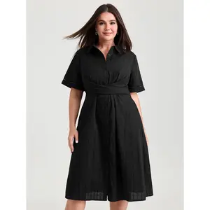 BLOOMCHIC Womens Plus Size Pure Cotton Midi Dress [M-6X] Textured Overlap Waist 2026 Summer Vibes Swimweek