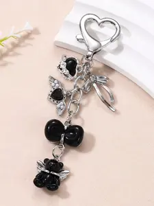 Creative Bear Heart Pearl Bow Handmade Keychain, Alloy Charm Pendant, Trendy Cold Style, Memorial Gift for Friends and Family