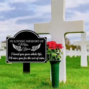 Acrylic Memorial Plaque with Angel Wings Design, Waterproof Garden Graveyard Decoration, Outdoor Cemetery Sign, Decorative Stake, 27cm x 16.9cm