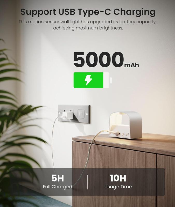 Motion Sensor Wall Light with Remote Control 3 Colors Wireless Wall Sconces LED Indoor Up and Down Lamp 5000mAh Rechargeable Battery Powered Brightness Adjustable White 2 Pack