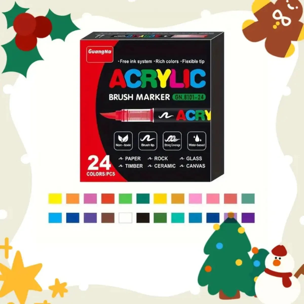 Guangna 24pcs Liquid Markers, Waterproof Quick-Dry Non-Fade Ink, Ideal for DIY Crafts, Art Projects, Office Supplies & Gifts