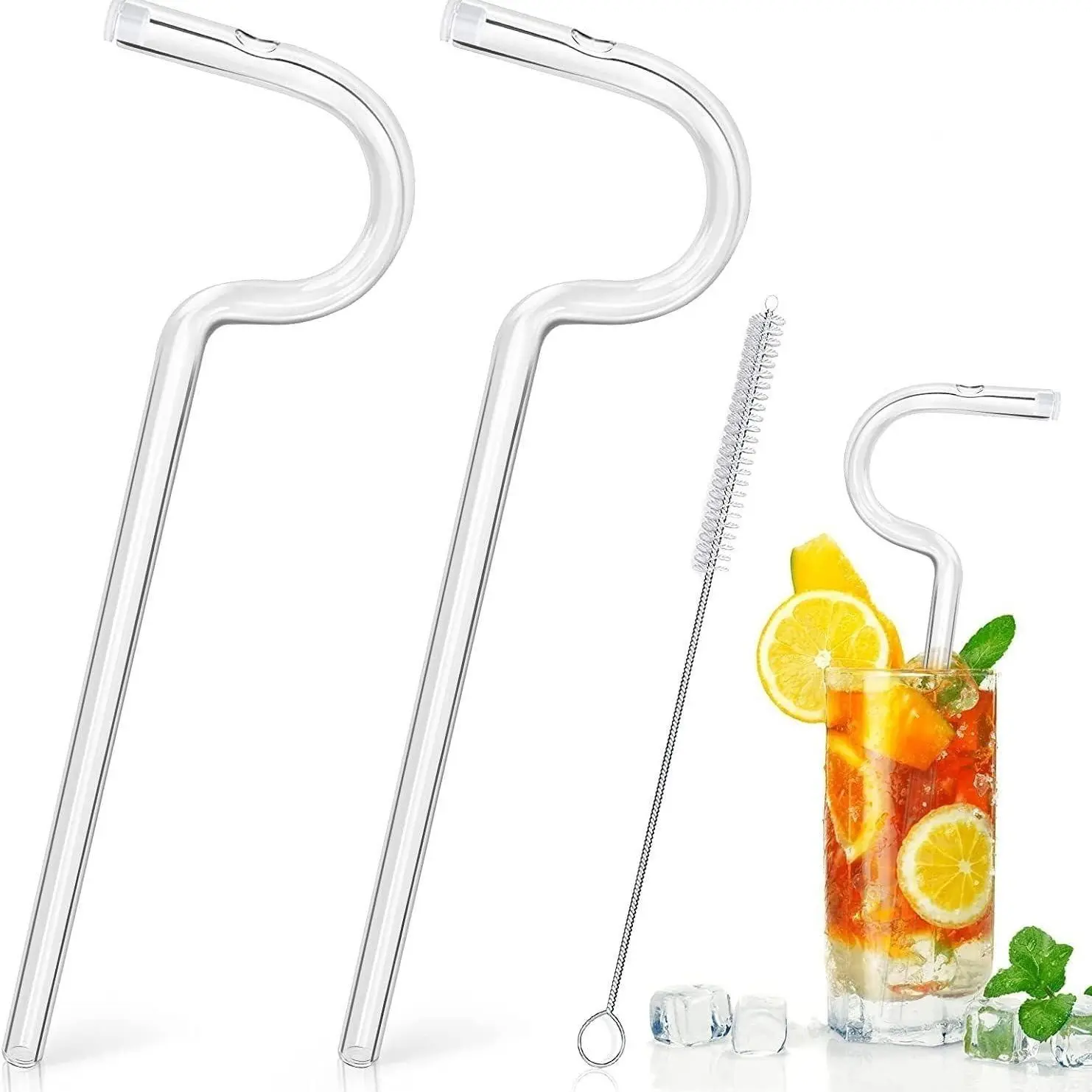 Reusable Anti-Wrinkle Straws, 2Pcs Heart-Shaped Lip Line Prevention Straws with Cleaning Brush, Food-Grade Plastic Drinking Straws , Prevent Lip Lines & Lip Wrinkles, Ideal for Home, Bar, Party, Straw Combo, Drink Accessories