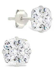 Sterling Silver Cushion Cut Prong Set Stud Earrings