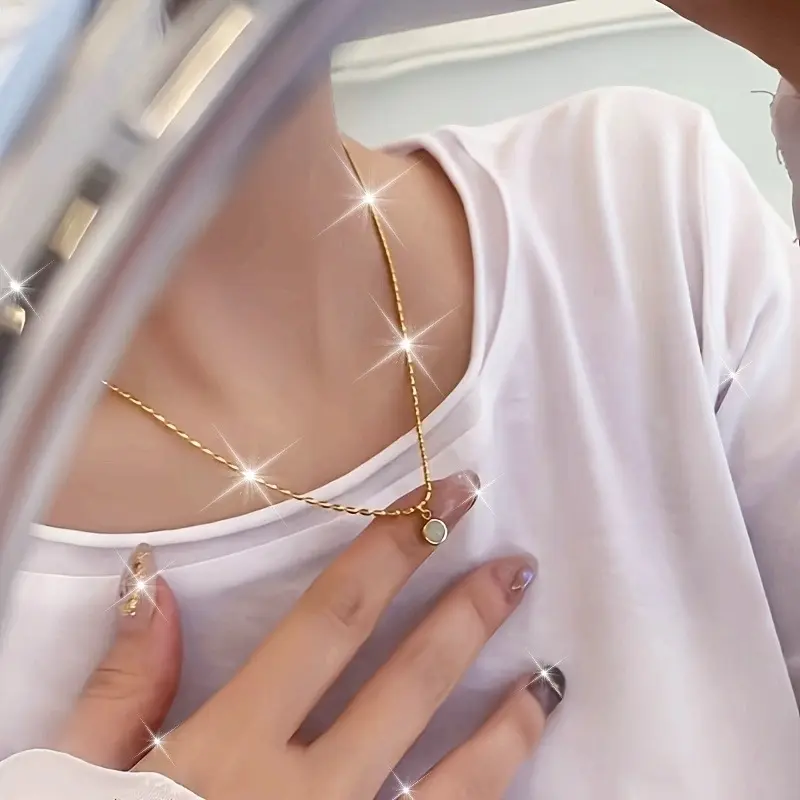 Women's Stainless Steel 1-Piece Clavicle Chain - Small Round Bean-Shaped Pendant, Light Luxury Fashionable Unisex Daily Wear Versatile Necklace