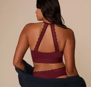 Bliss Lace Halterneck Bralette - Bordeaux