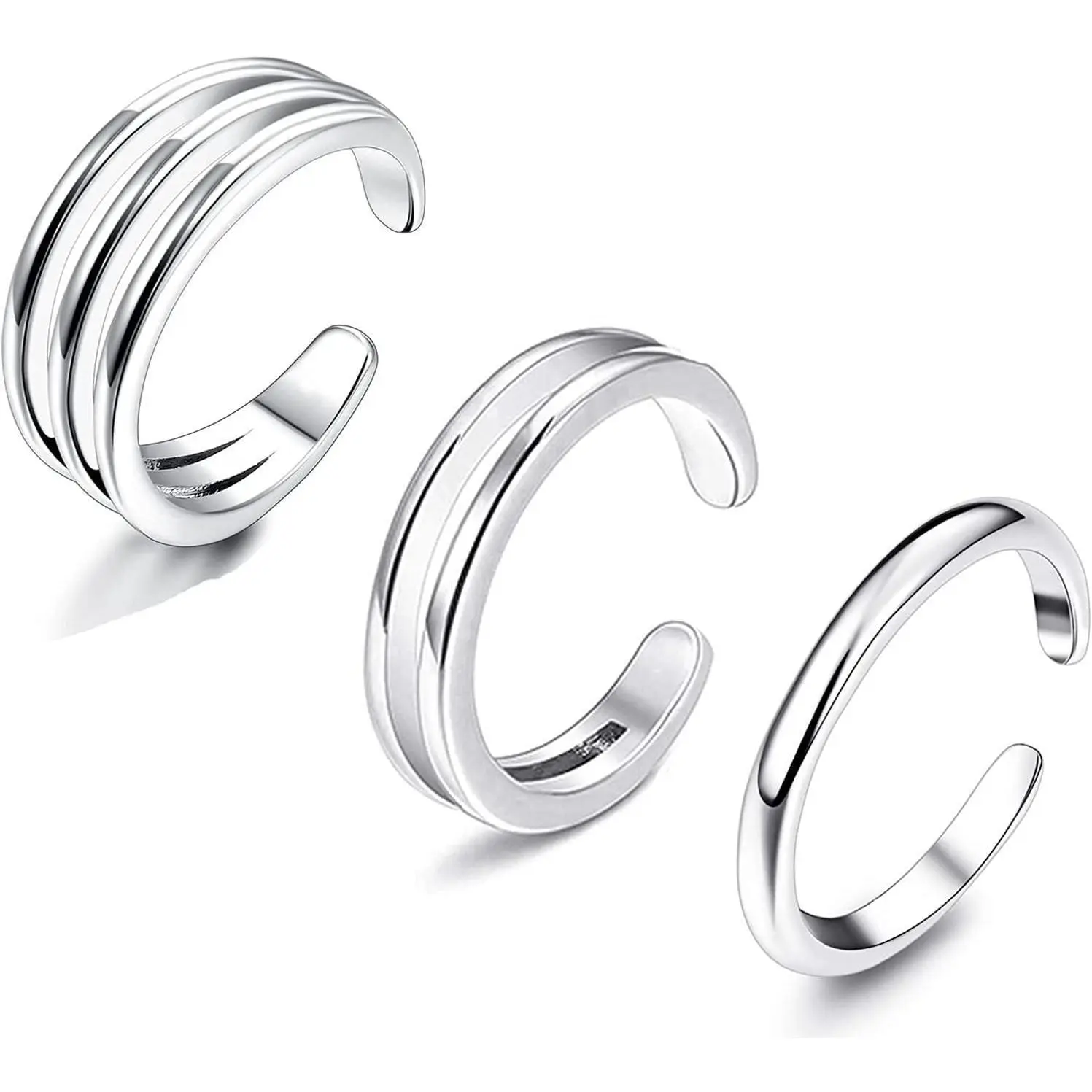 CASSIECA Women's Adjustable Open Cuff Toe Rings Set, Plated Simple Pinky Stackable Ring Set for Daily Wear, Adjustable Toe Rings