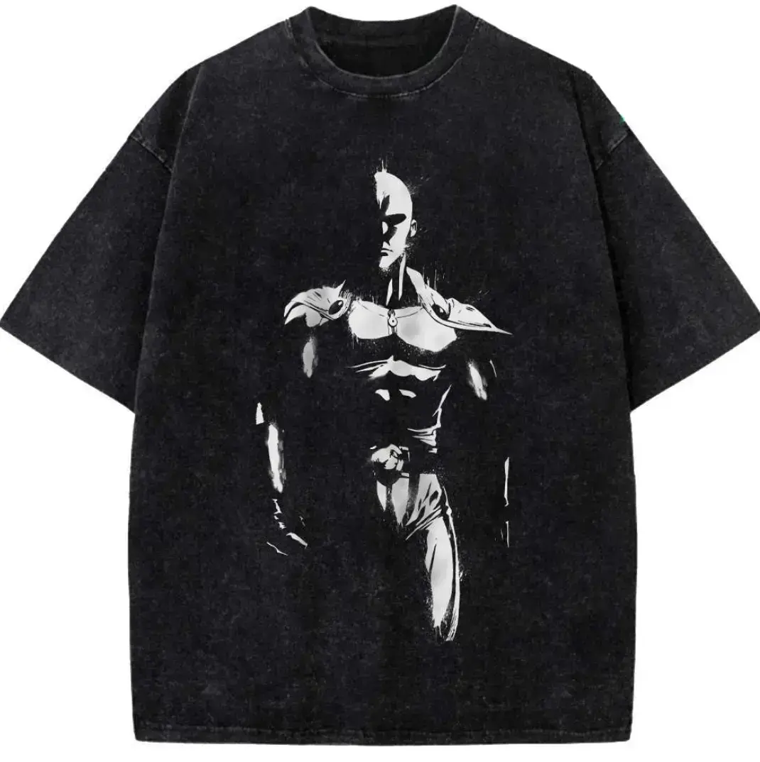 Saitama Vintage Wash Tee, Kove Clothing One Punch Man T-shirt, Anime Graphic Tees, Unisex Shirt S 4XL 5XL, Anime Gift for Fan, Gym Workout Shirt, Menswear Womenswear Crew Neck Oversize Fit Cotton Unisex Couple T-shirts Short Sleeve Tshirt