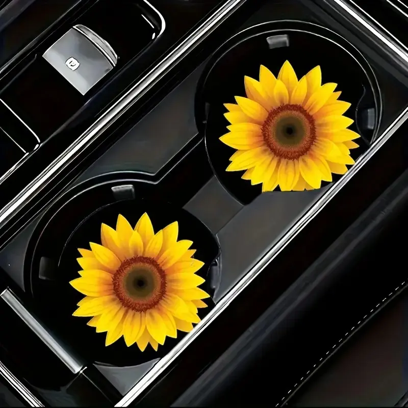 Sunflower Car Coasters, Synthetic Water-Absorbent Cup Holder Inserts, Shock-Proof & Non-Slip Universal Car Interior Accessory, Aesthetic, Practical, Versatile, Auto Accessories Interior, Vehicle Decoration, Accessories For Car