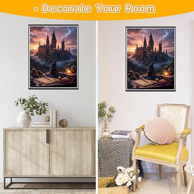 5D DIY Full Drill Square Diamond Painting Kit Magical Wizard Castle Witch Hat Fantasy Art Craft for Adults Home Wall Decor