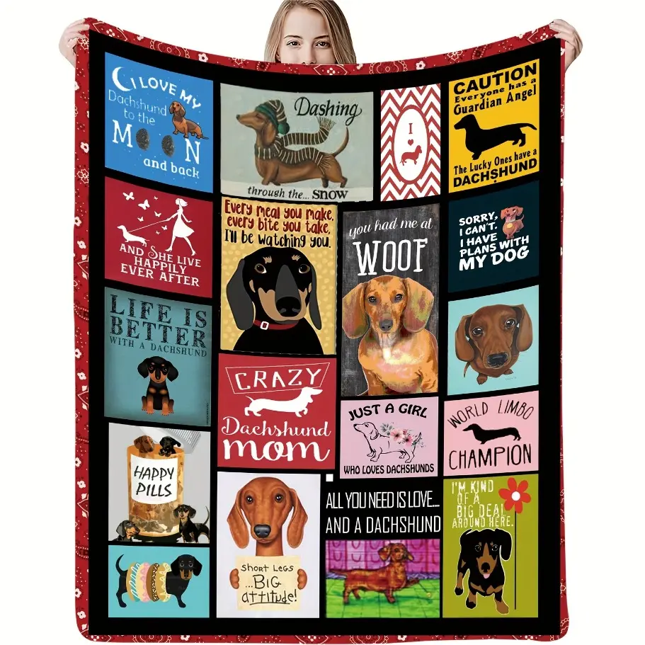 Dachshund Dog Print Flannel Throw Blanket - Soft, Cozy & Reversible for All Seasons - Perfect Gift for Youngsters & Adults, Blanket Halloween and Christmas Gifts Ideal for Home, Picnics & Travel, Sausage Dog, Gift Blanket