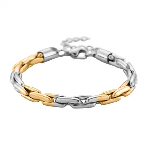 Shop LC Hammer Circular Link Bracelet in ION Plated Yellow Gold and Stainless Steel 7-9In