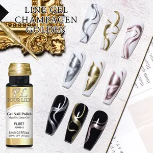 FourLily 1pc Metallic Liner Gel Nail Polish, Golden Silvery Rose Golden Mirror Graffiti Stripe Line Painting Gel, Super Bright Soak Off Nail Art Gel Varnish, Manicure & Pedicure, Nail Art Essentials, LED/UV Lamp Curing