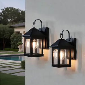 Solar Wall Lights Outdoor,2 Pack Solar Wall Lanterns Waterproof Dusk to Dawn Motion Sensor LED Sconce Lights E26 Bulb Exterior Front Porch Security Lamps Wall Mount Patio Fence Decorative