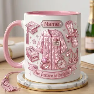 Personalized Graduation Mug 2D Printed 3D Effect Faux 3D Coffee Cup Unique Design for Seniors Class of 2026 Graduation Keepsake Celebration Gift Idea Special Present for Her Him Graduate Cup