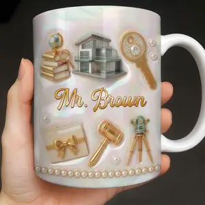 Real Estate Agent Custom Mug Gift, Realtor Name Mug (Leave Note at Checkout), Personalized Coffee Mug, Mother Of Pearl Mosaic, Realty Icons, Closing Gift
