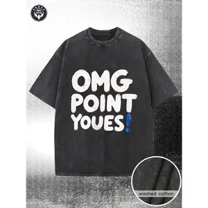 230G Pre-Washed, Loose-Fitting T-Shirt Featuring Striking White 'OMG POINT YOUES!' Lettering with a Blue Exclamation Mark, Premium Casual Apparel, Ideal for Summer Looks And Daily Wear