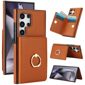 Wallet Phone Case for Samsung Galaxy S26 Ultra / S25 Ultra, S24 Ultra Skin-Friendly Full-Body Shockproof Protective Cover, RFID Blocking Card Holder, 360° Rotating Ring Kickstand, Luxury PU Leather Case
