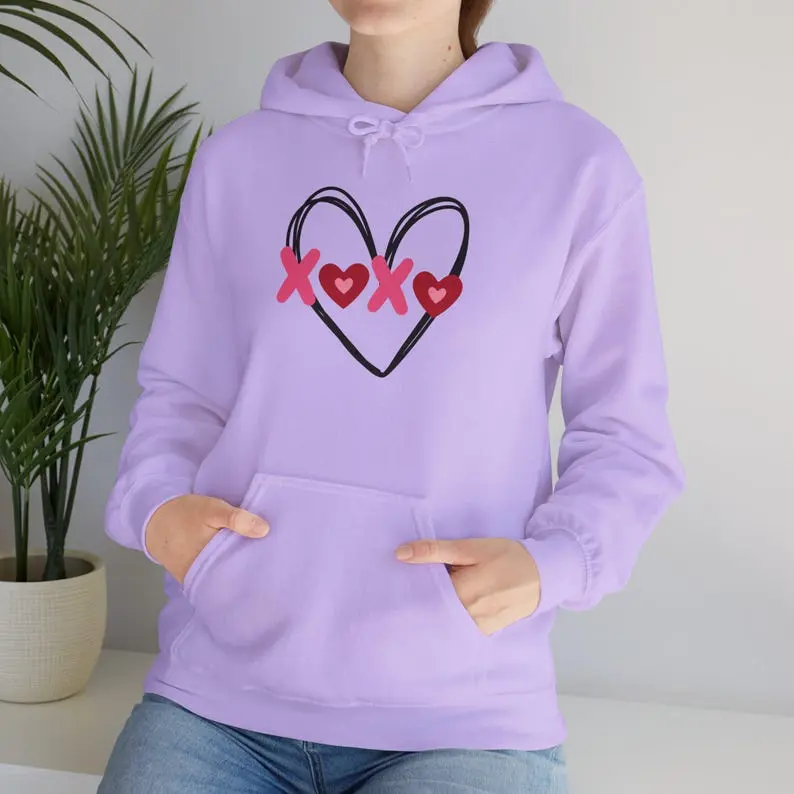 XOXO Heart Unisex Hoodie Sweatshirt, Valentine's Day Gift, Love Symbol Jumper, Black Graphic Pullover, Romantic Apparel, Couples Matching