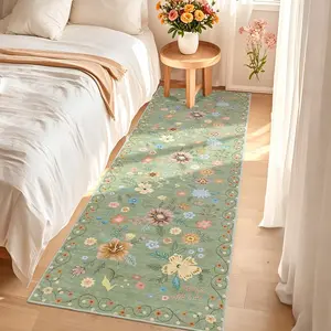 2x6 Kitchen Runner Floral Rug Runners for Hallway Bedroom,Soft Ultra-Thin Indoor Low Pile Flower Carpet with Non Slip Backing,Green