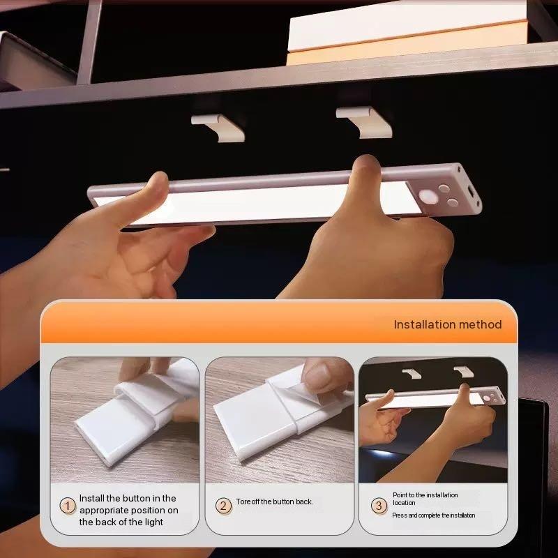 Under Cabinet Lights, 52 LED Cold White Rechargeable Under Cabinet Lighting Motion Sensor LED Lights for Kitchen, Counter, Closet, Stairs (12.2 inches Silver)1 PCS and 2 PCS available for selection