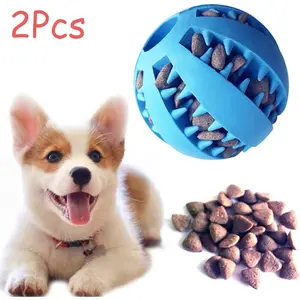 Dog Treat Toy Ball, Dog Tooth Cleaning Toy, Interactive Dog Toys(1 Green+1 Blue) 2.8" Pack of 2