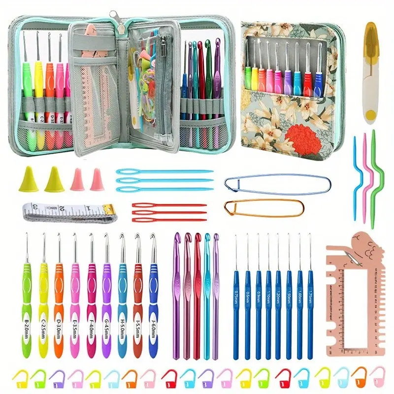 Beginner Crochet Yarn Crochet Material Package, Yarn Hand Knitting Tool Set, Beginner Colored Soft Handle Aluminum Package Material Package
