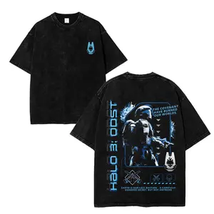 Halo ODST "The Rookie" T-Shirt Hoodie Double Printed Unisex Acid Washed Lightweight Cotton T-Shirt, Gift For Game Fan, Streetwear men gifts Fabric Fit graphic tees Oversized Seamless Top Womenswear Black Crewneck good