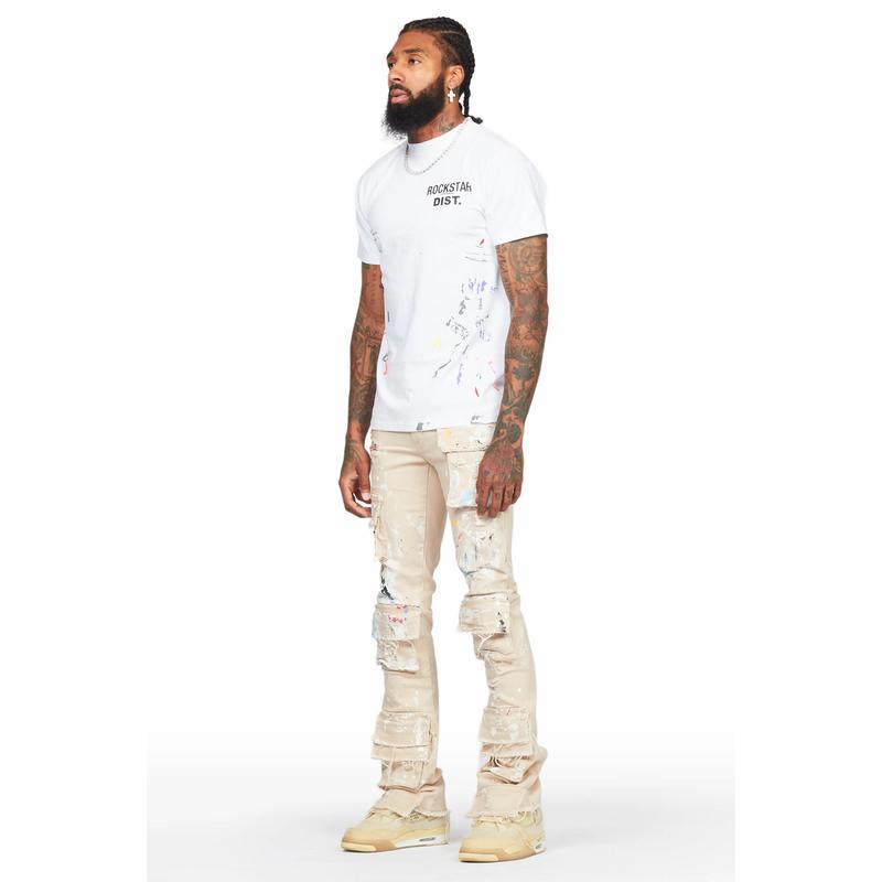 Orien Beige Painter Stacked Flare Jean