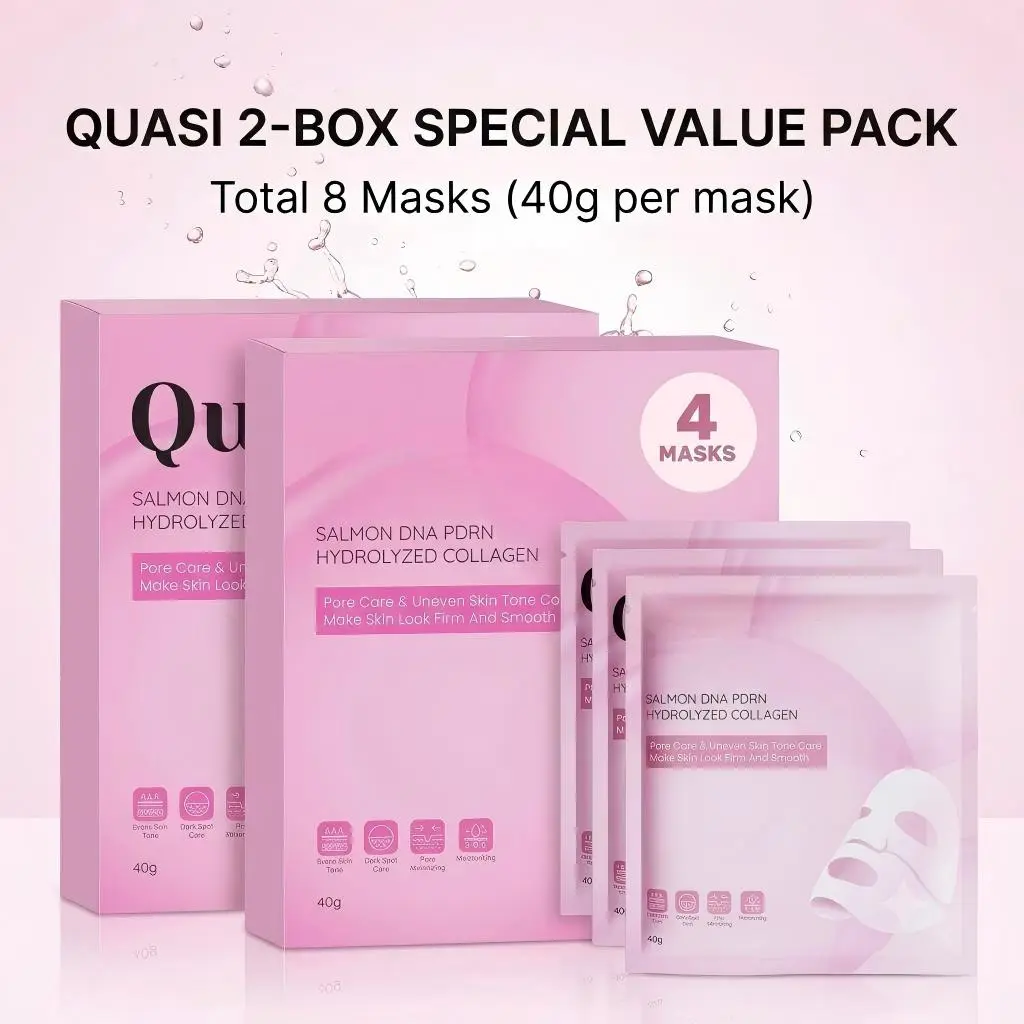 Korean Salmon PDRN Collagen Gel Sheet Mask - Hyaluronic, Gentle, Hydrates Skin, Firming, Smoothing, Pore Care, Natural Ingredients, Non-Irritating, 4 Masks