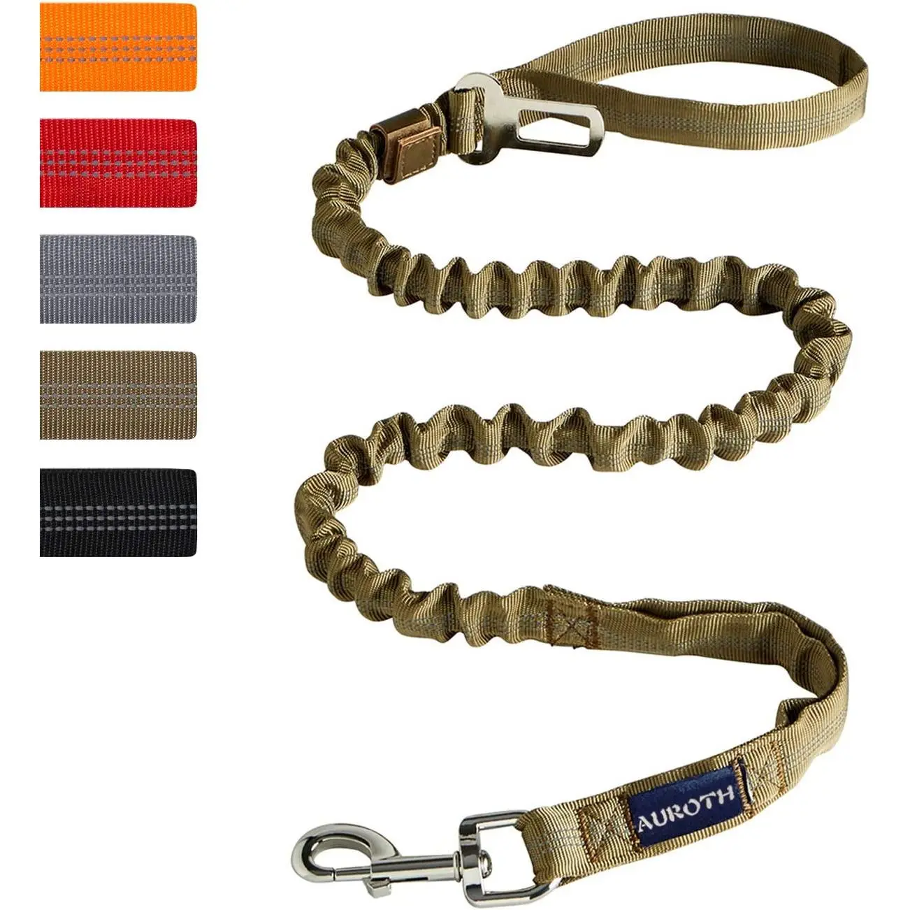 Auroth Heavy-Duty Bungee Dog Leash for Large Breeds, 6FT No-Pull Design with Shock Absorption and 2 Padded Handles, Army Yellow