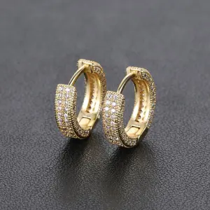Hip Hop Personalized Iced Out Double Cubic Zirconia Hoop Earrings For Men Rock Jewelry